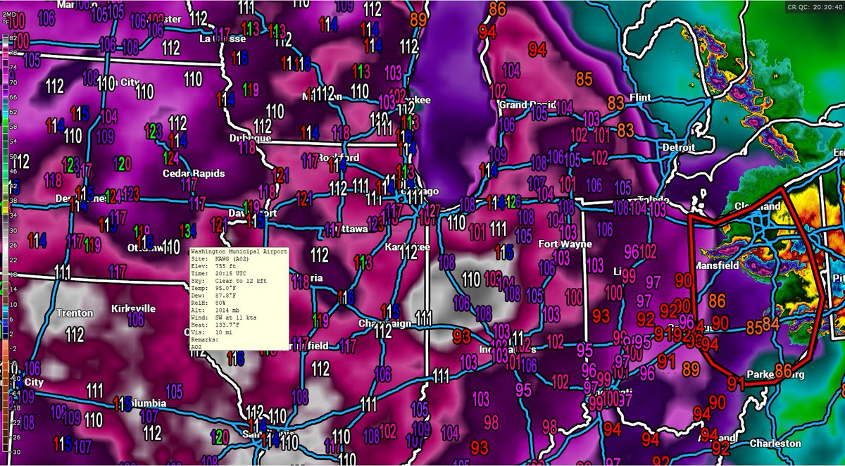 WilliamScherer3's tweet photo. @ImNotUrMommy Dangerous! Air temps. +/- 100. That's not the real temperature. High #Dewpoints U70s to M80s=heat indices above 130F again today in #Iowa. That's deadly. Heat is the #1 wx killer yet gets the least attention.🤨🙄#IAwx #ILwx #OKwx #TXwx #WIwx #MNwx #COwx #MOwx #Heat #Heatwave #Hot https://t.co/0PUxnnrgof
