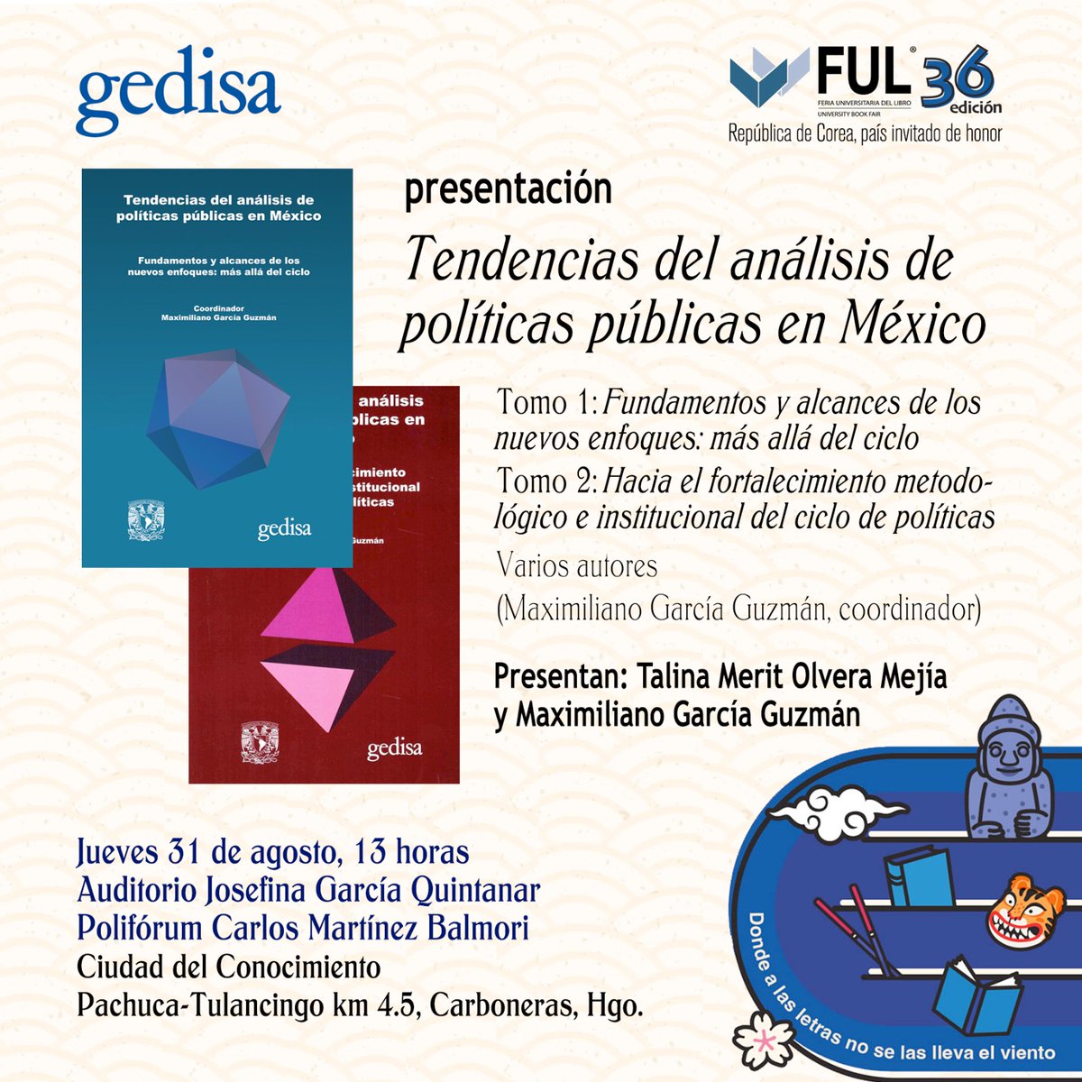 📣📚 ¡INVITACIÓN!

En la <a href="/FUL_mx/">FUL</a> de la <a href="/UAEH_OFICIAL/">UAEH</a> se presentarán los dos volúmenes de la obra Tendencias del Análisis de Políticas Públicas en México.

🗣Comentan: Talina Merit Olvera y Maximiliano García
📆31/08, 13:00 hrs.
🏫Ciudad del Conocimiento, Pachuca, Hidalgo.