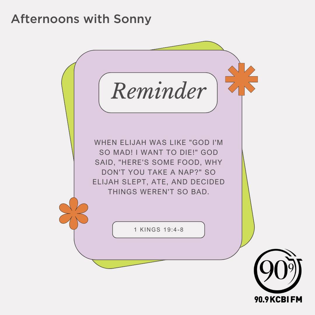 KCBI's tweet photo. When you are overwhelmed, sometimes it's simply because you're "Hangry!" (That's hungry and angry together.)
May His peace be with you.
-Sonny ๐
#AfternoonsWithSonny #PeaceBeWithYou #PrayerIsReal #Hangry #KCBI https://t.co/Hbme2C4xDo