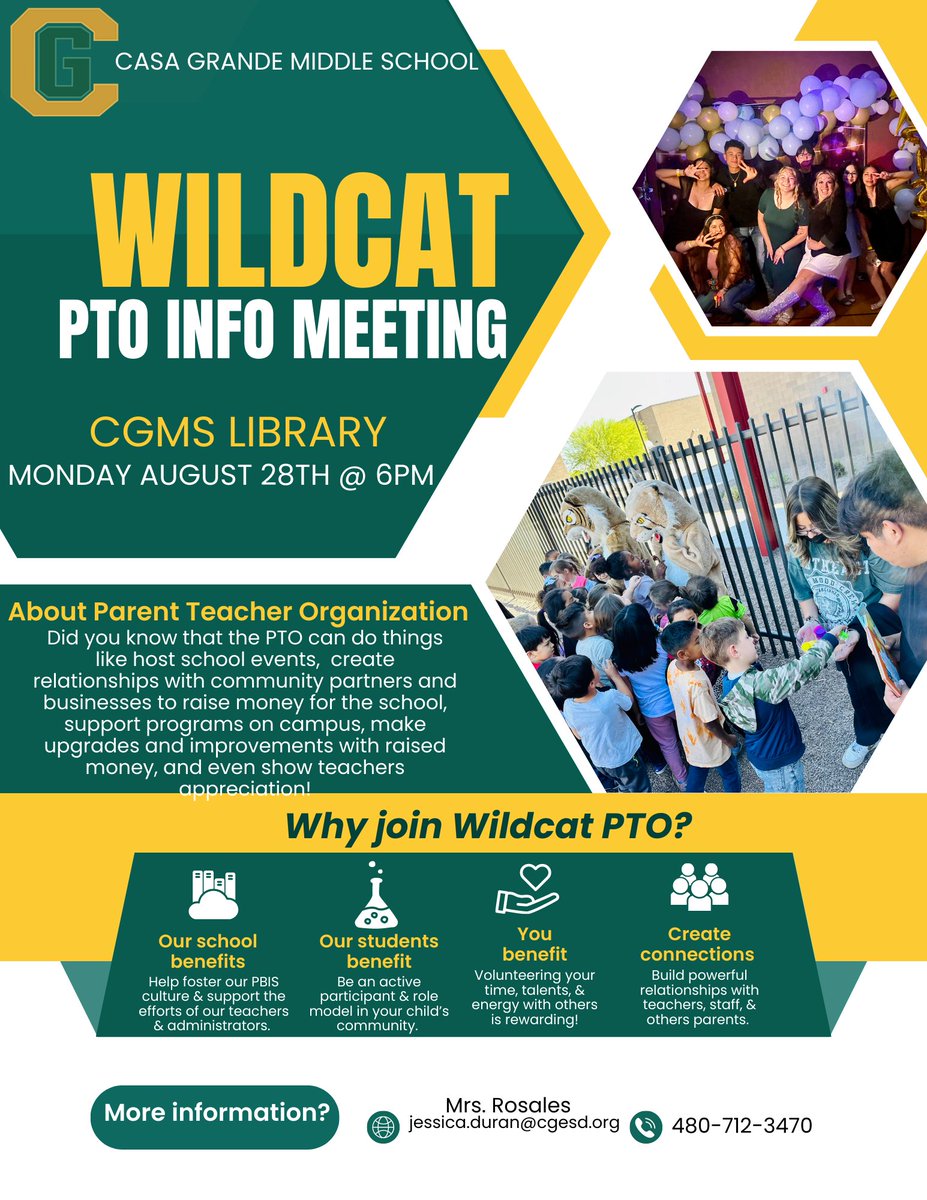 Join our PTO!

PTO stands for Parent/Teacher Orginization, and this group helps students and staff thrive all year!  Find out more next Monday, August 28th at 6pm in the CGMS library!