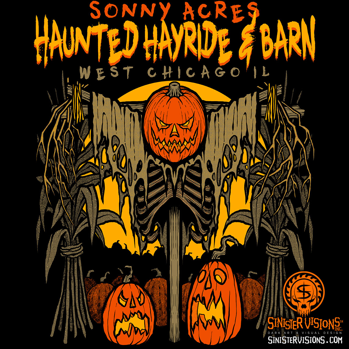 SinisterVisions's tweet photo. T-shirt design for West Chicago's Sonny Acres Haunted Hayride &amp; Barn
.
#SinisterVisions #ChadSavageArt #HalloweenArt #HalloweenArtist #hauntedattraction #hauntedhouse #hauntedhayride https://t.co/gfu8LLxKmo