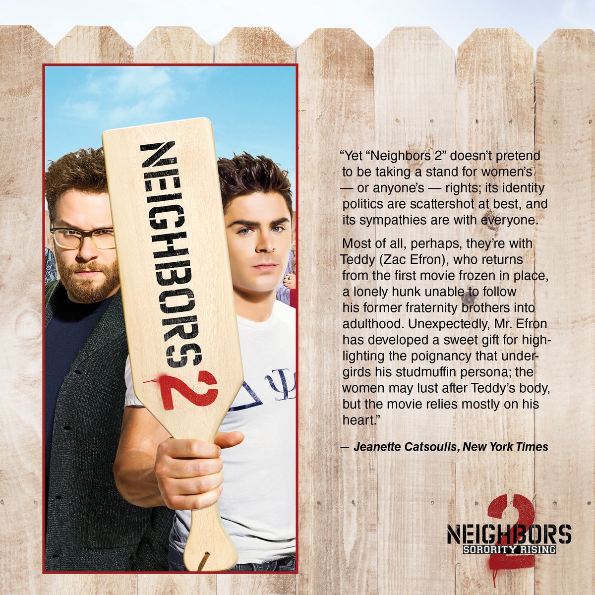 NotableZacEfron's tweet photo. “Unexpectedly, Mr. Efron has developed a sweet gift for highlighting the poignancy that undergirds his studmuffin persona; the women may lust after Teddy’s body, but the movie relies mostly on his heart.”
#Neighbors2 #BadNeighbours2 #Neighbors2SororityRising #ZacEfron https://t.co/5o1xwMJmGs