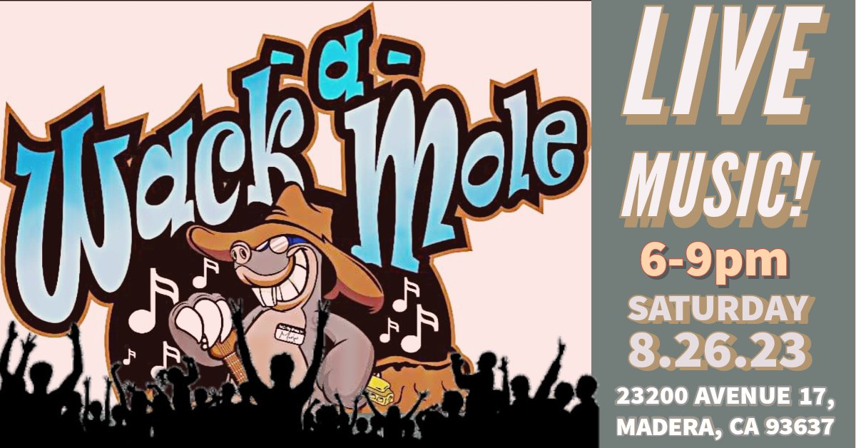 SPSMadera559's tweet photo. 🎶Live music is back this Saturday the 26th with Wack-a- Mole! 6-9pm. Blues, classic rock and R&amp;B. More details to come. 🍻
#madera #supportlocal https://t.co/R8bg0yQkhF