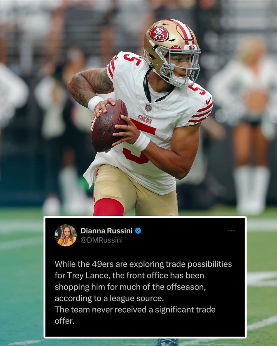 The #49ers have reportedly been trying to trade Trey Lance for the majority of the off-season, per @DMRussini 👀