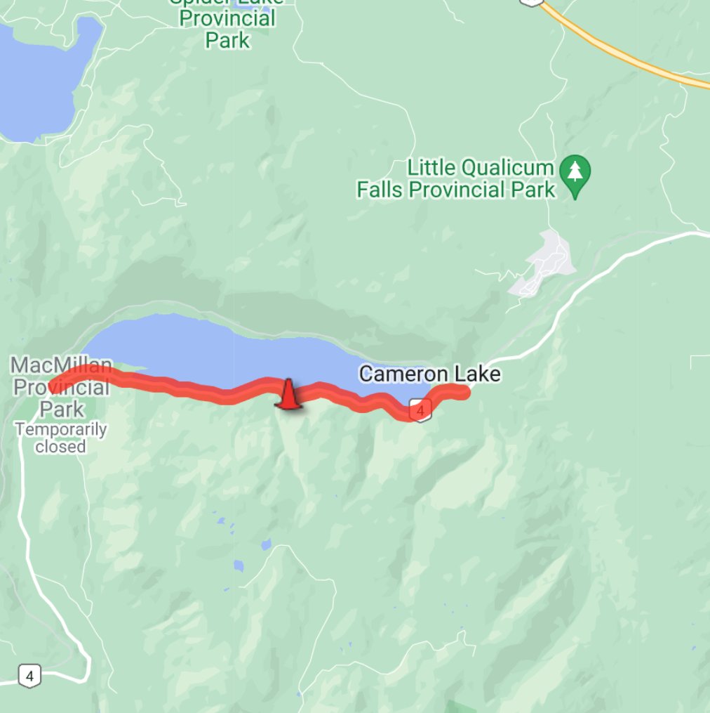 DriveBC's tweet photo. ⛔️HEADS UP #BCHwy4 - Full day closure planned at Cameron Lake August 24th from 8:30am to 9pm.
Detour route remains open.
ℹ️ Detour & Info: https://t.co/NZRv8au9xx
ℹ️ DriveBC info: https://t.co/f7NFXFjBay
#VanIsle #PortAlberni #Nanaimo #Tofino #Uclulet https://t.co/fHVULYpUtr