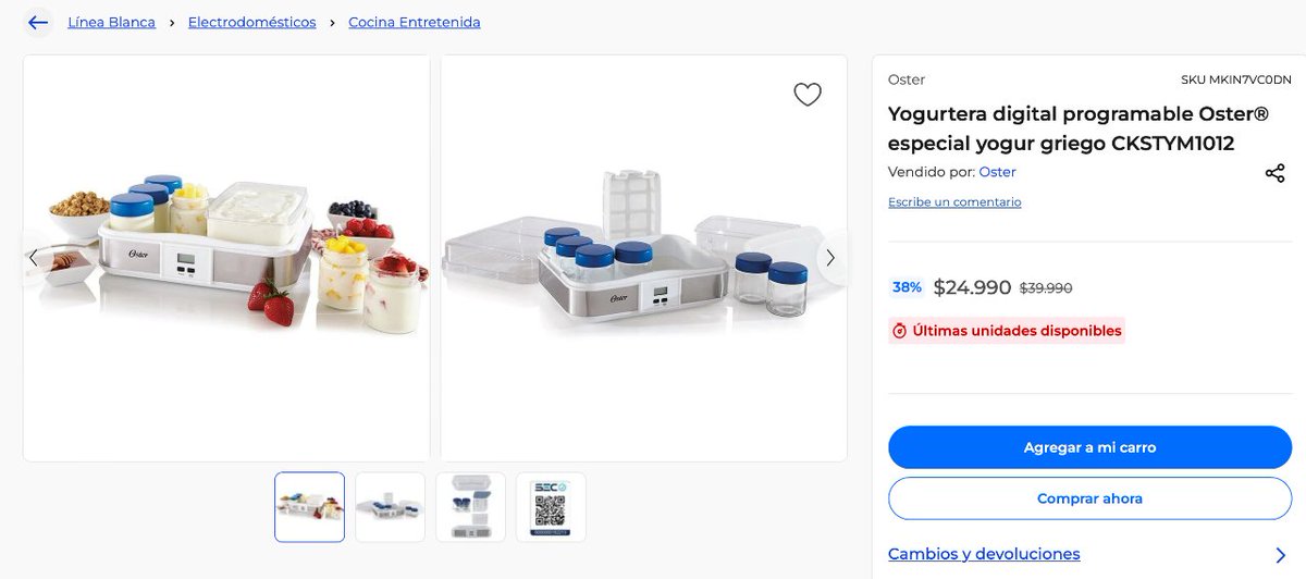 DescuentosRata's tweet photo. Máquina para hacer yogú' Oster especial yogur griego (CKSTYM1012) bajó a $24.990 con todo medio de pago en París.

➡️ https://t.co/0O725SZM5Y https://t.co/8pFU8JGDeo