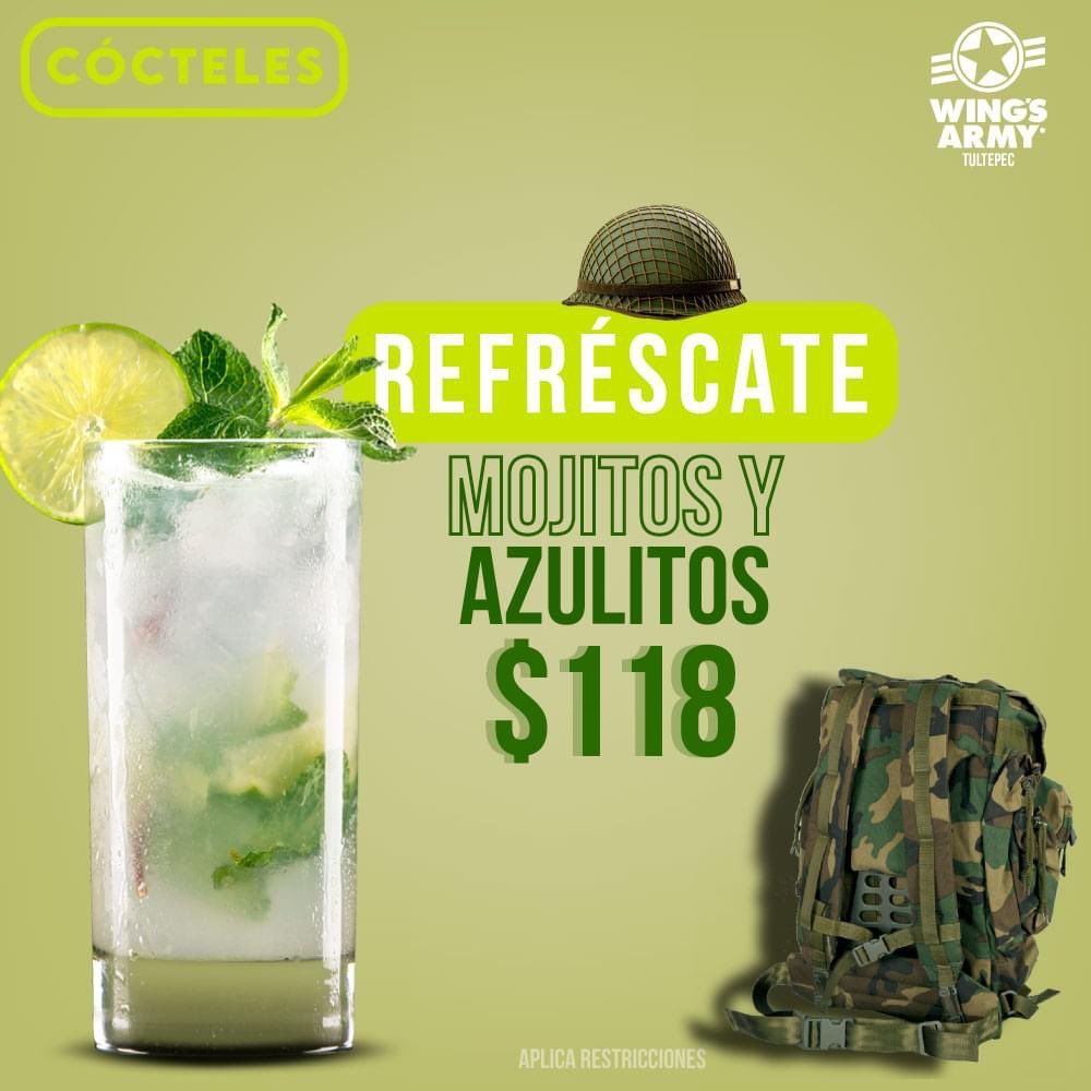 WArmyTultepec's tweet photo. ¿Ya probaste los #Mojitos y #Azulitos del cuartel? Te esperamos en #WingsArmyTultepec 🍹🍹🍹🍹☀️☀️
#Wings #cócteles https://t.co/tcPZdgjNAa