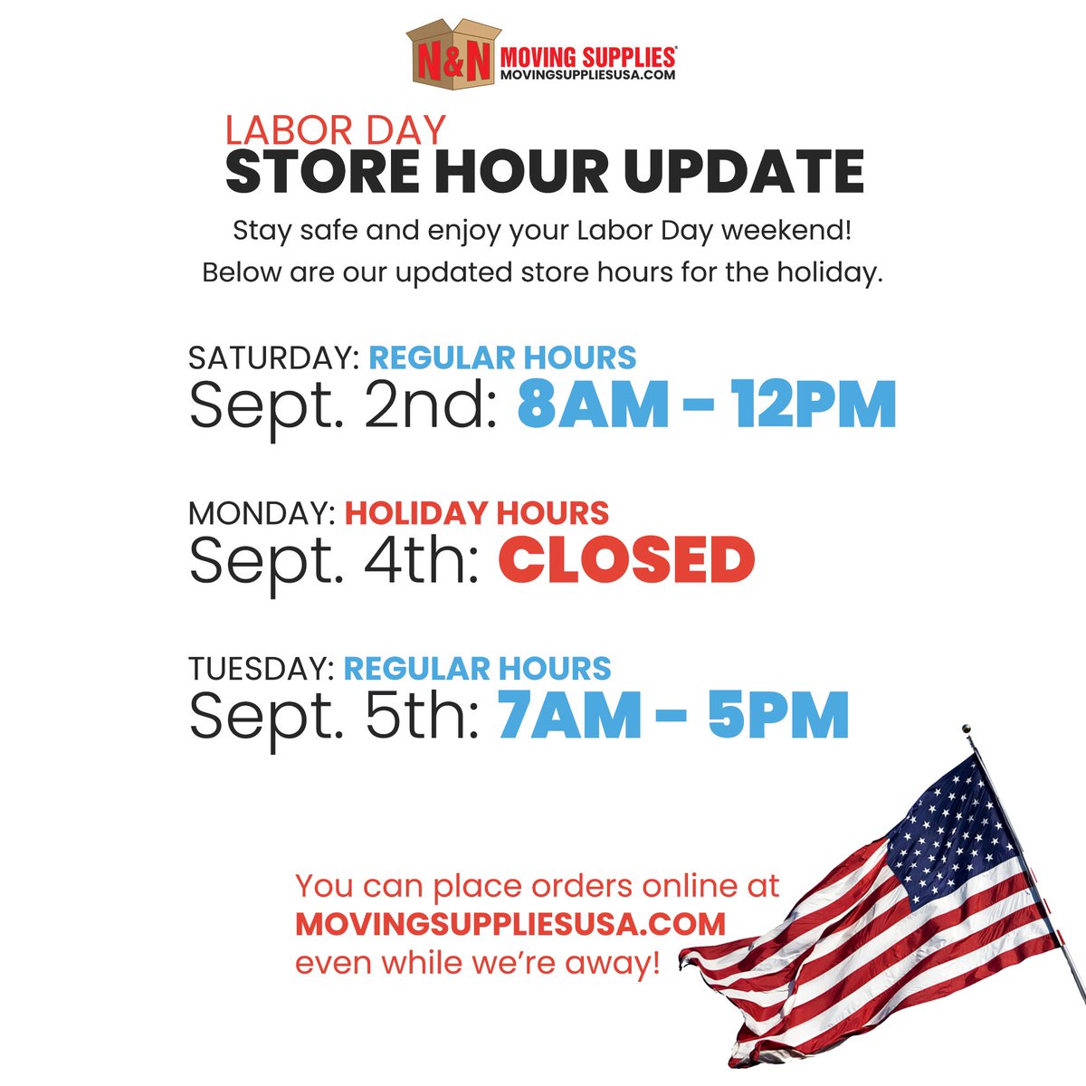 NNMovingSupply's tweet photo. Happy Labor Day from Team N&amp;N! https://t.co/2yjQ2qBK7y