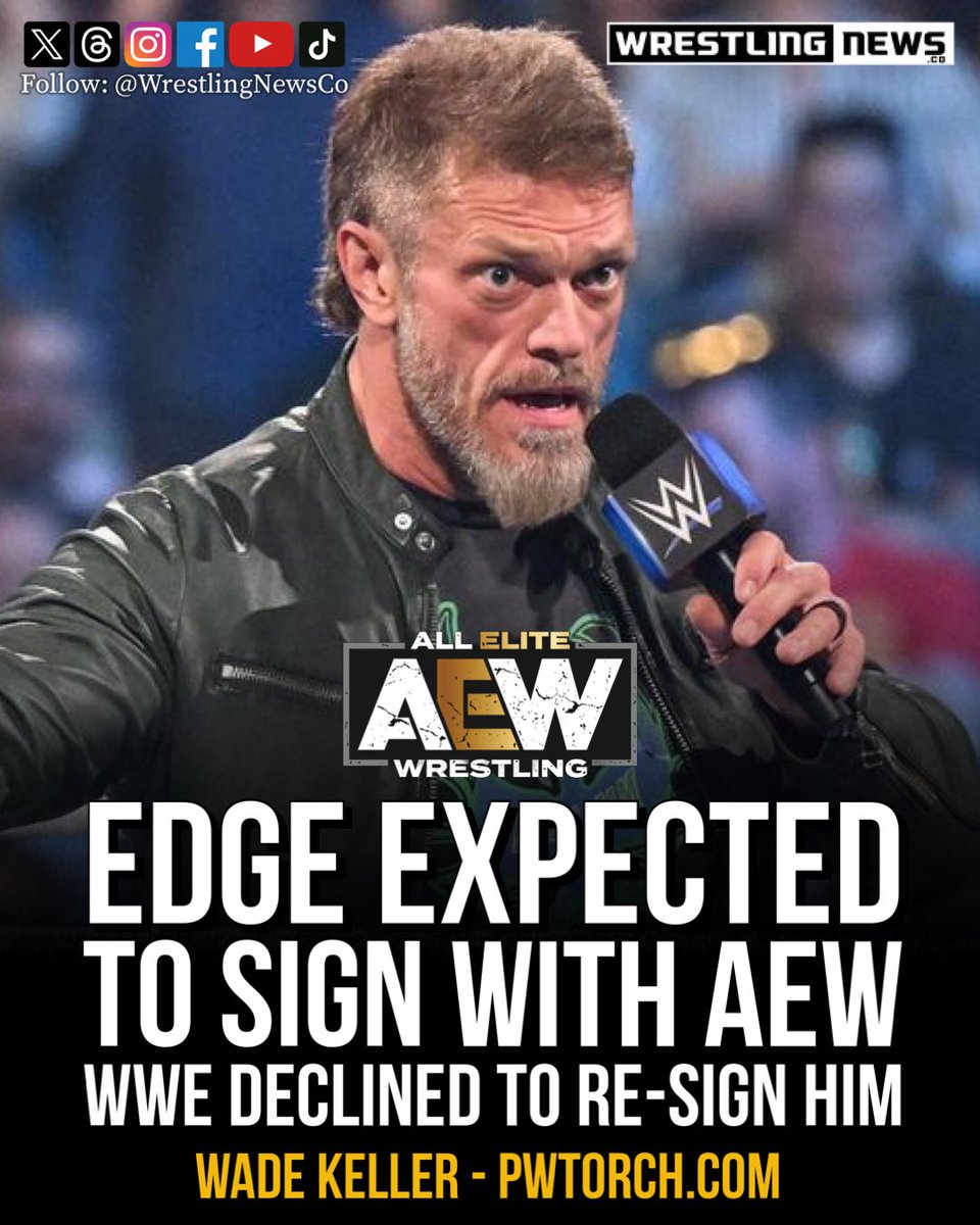 WrestlingNewsCo's tweet photo. Edge is expected in AEW after WWE declined to re-sign him. 

#wwe #aew https://t.co/8iAfUI3ELs
