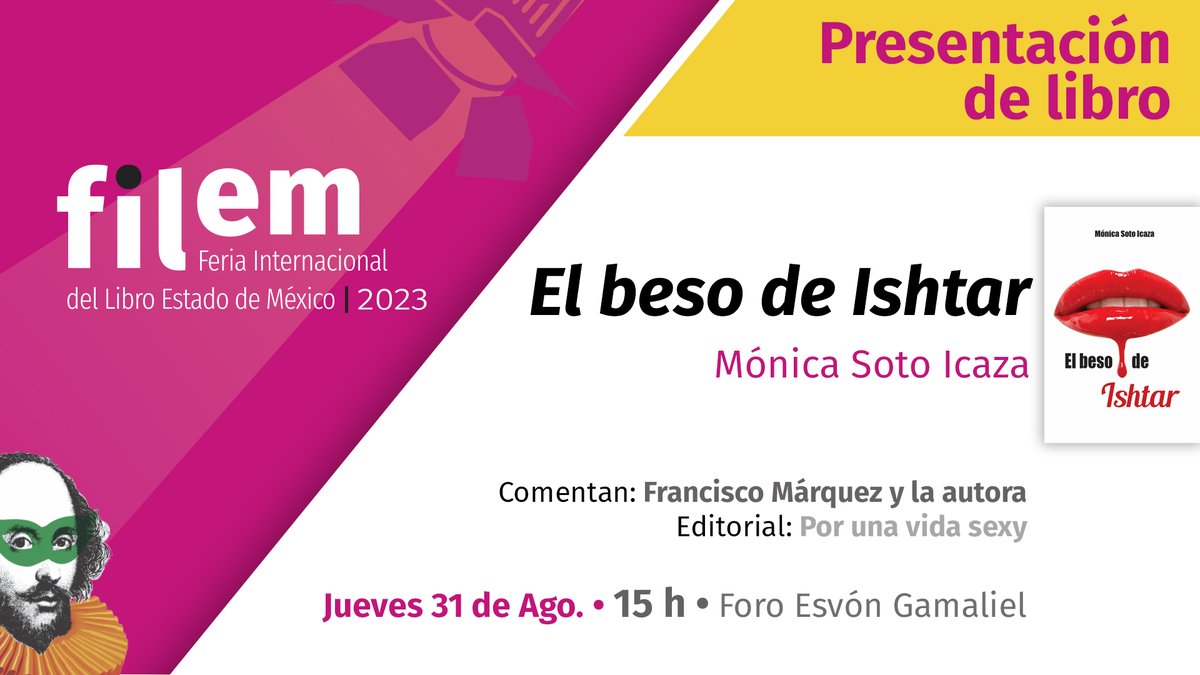 Editor_UAEMex's tweet photo. Asiste a la presentación del libro “El beso de Isthar”
en la @Filem_Mx
📆 Jueves 31 de agosto
⏰ 15:00 h
📍Foro: Esvón Gamaliel
#SomosUAEMéx #LetrasEnRed #ConectaFilem
@SDC_UAEMex @UAEM_MX https://t.co/tV6Mmhqtb5