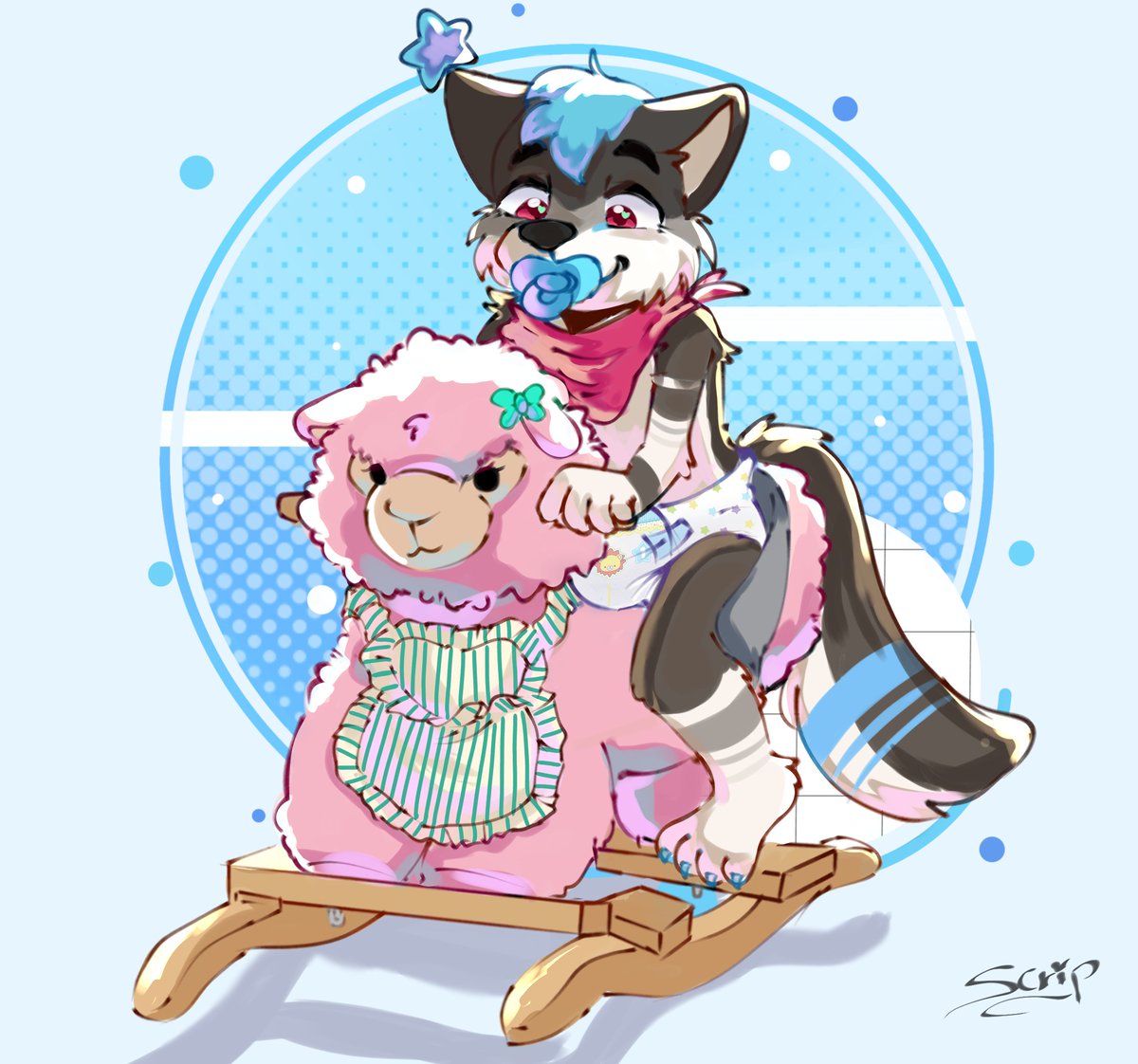 scrapchyps's tweet photo. First ych finished!
Thanks to nebstar, squeaks and krissy for giving me the opportunity to draw their characters, I loved it!!🩵
#babyfur #sfw #agere https://t.co/ZERtRFrPhH