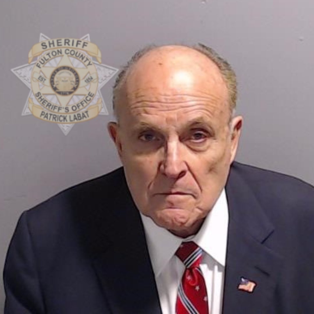MSNOWNews's tweet photo. Rudy Giuliani’s mugshot released by Fulton County Sheriff’s office https://t.co/RbCvhKrHn6
