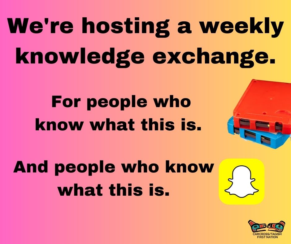 Carcross/Tagish FN (@gctfn) on Twitter photo C/TFN youth & Elders! Let's talk tech. Youth (16-40), teach our Elders about devices, social media scams, and new tech. Our Elders would be happy to share stories, time on the land and Clan teachings with you. This is a paid opportunity. Email eeto@ctfn.ca or call 867-334-6068. C/TFN youth & Elders! Let's talk tech. Youth (16-40), teach our Elders about devices, social media scams, and new tech. Our Elders would be happy to share stories, time on the land and Clan teachings with you. This is a paid opportunity. Email eeto@ctfn.ca or call 867-334-6068.