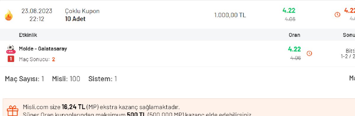 🔥🔥🔥Galatasaray'ın olduğu yerde umut bitmez...

1-0 gerideyken Galatasaray kazanıra oynadığım bu kupondan gelen  bakiyeyle 2 Galatasaray forması alıp 2 öğrenci kardeşime hediye edeceğim. 

Daha önce hiç forma almamış olanlar yoruma yazsın... 

RT yapıp elden ele yayalım...