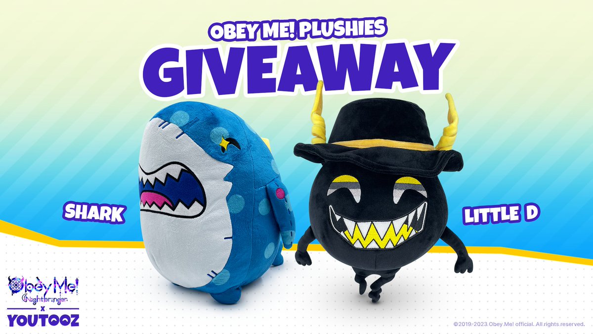 youtooz's tweet photo. #obeyme plushie giveaway 😳

to enter retweet for little d and like for shy shark 🦈 

3 winners for each announced friday! https://t.co/lITcE3yxiC