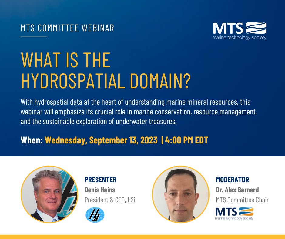 MTSociety's tweet image. Dive into the world of #hydrospatial exploration with renowned expert Denis Hains, where he will uncover the significance of hydrospatial data in understanding our planet's marine resources and conserving hidden treasures. #marinetechnology 
🔗 Register: hubs.ly/Q01_Z0260