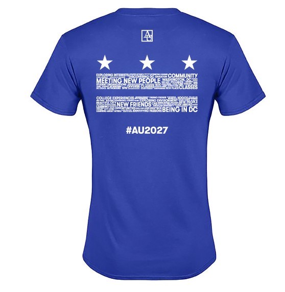 The @AmericanU #classof2027 T-shirt features a homage to our hometown - @MayorBowser – check out the DC flag on the back! #DCproud