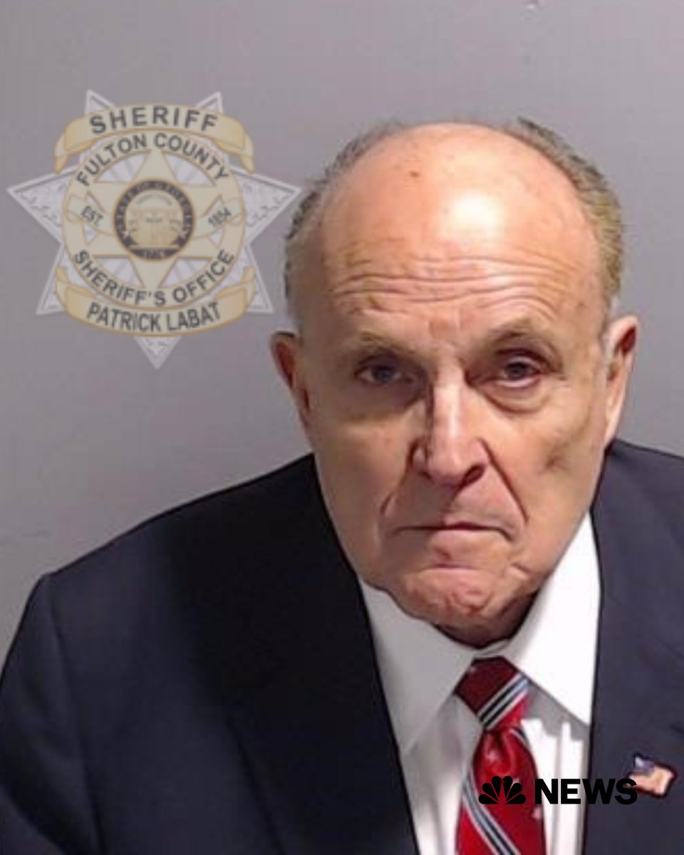 NEW: Rudy Giuliani’s mugshot is released by the Fulton County Sheriff’s Office after his surrender this afternoon in Georgia. 

nbcnews.app.link/O3M3rGFwvCb