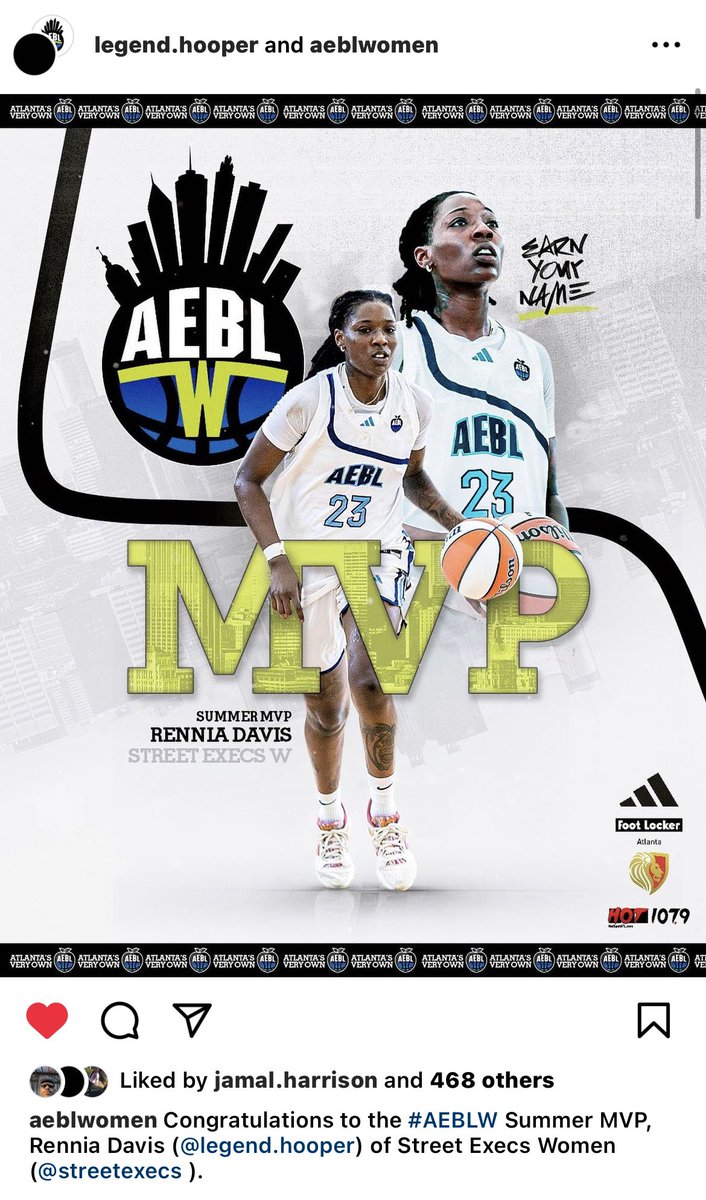 2021 9th overall #WNBA pick Rennia Davis was named MVP of the Atlanta Entertainment Basketball Women’s Pro League.

Davis averaged 18 pts/9 rebs/4 ast this sunmer. 

Davis also:
- claimed Player of the Week twice
- recorded three 20+ point games
- logged a league-high 23 rebounds