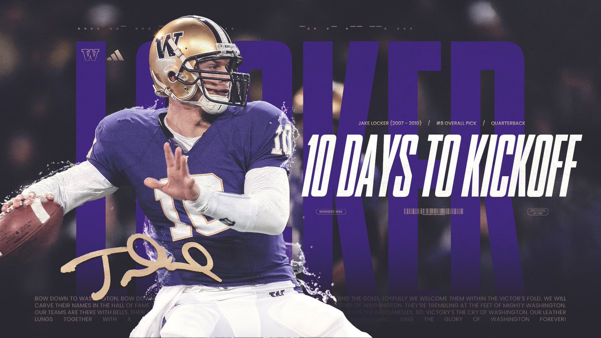 UW_Football's tweet photo. Jake Locker days till kickoff … 🔟🏈 https://t.co/J2F6JBbpSF
