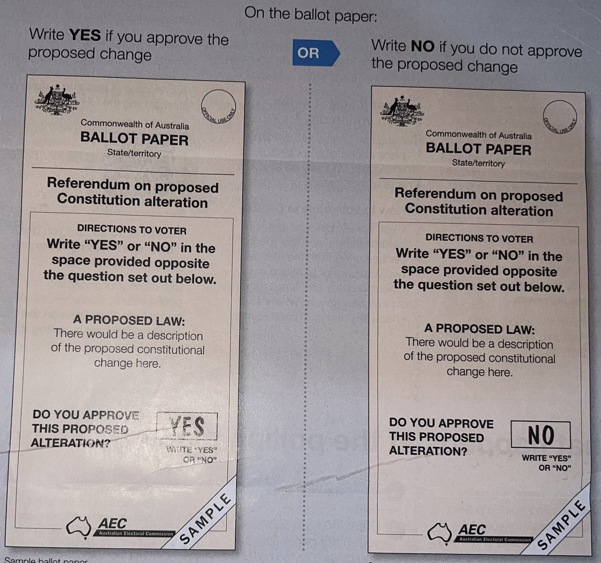 Here’s the referendum ballot paper and voting options. #Referendum2023