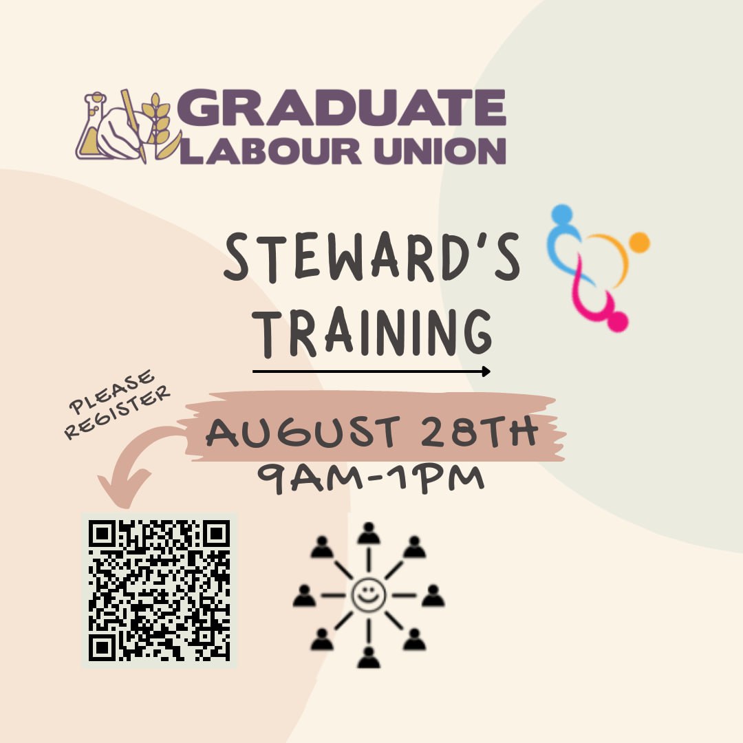 GLUCalgary's tweet photo. GLU has Steward's Training on August 28th, from 9 am to 1 pm.

As stewards playing a huge role in the future of GLU. If you want to become a leader in your department or if you just want to learn more about your union, please register via the link below👇
https://t.co/2kg8WqYvEp https://t.co/L2VChh2fna