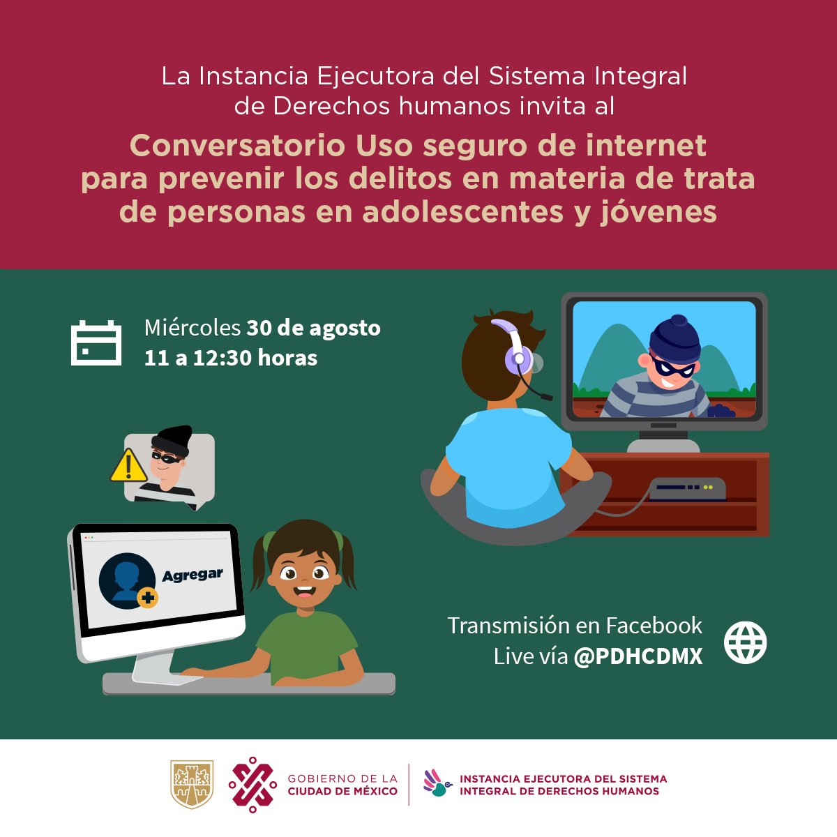 PDHCDMX's tweet photo. #Sabíasque @elconsejomx identificó que el 49.7% del total de víctimas de delitos en materia de #TratadePersonas son personas menores de 18 años? 👧🏻🧒🏻🧑🏿‍🦱👦🏿Sintoniza el Conversatorio vía #Facebook Live 👇🏾 👇🏾 👇🏾 https://t.co/IUEzCNNisz