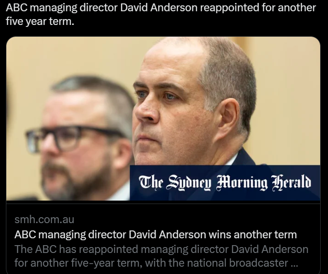 So much for my constant fantasies about fresh blood arriving at the ABC. 😐 #auspol #SaveTheABC
