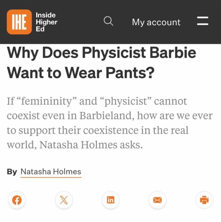 TQM at the Microscale (@atthemicroscale) on Twitter photo We all loved the whimsical world of the glittery, pink-filled #BarbieMovie, but even better is the commentary about #PhysicistBarbie by @ng_Holmes for <a href="/insidehighered/">Inside Higher Ed</a> about the lack of feminine-looking physicists, even in #Barbieland.
a short thread: 💗🎀 We all loved the whimsical world of the glittery, pink-filled #BarbieMovie, but even better is the commentary about #PhysicistBarbie by @ng_Holmes for <a href="/insidehighered/">Inside Higher Ed</a> about the lack of feminine-looking physicists, even in #Barbieland.
a short thread: 💗🎀