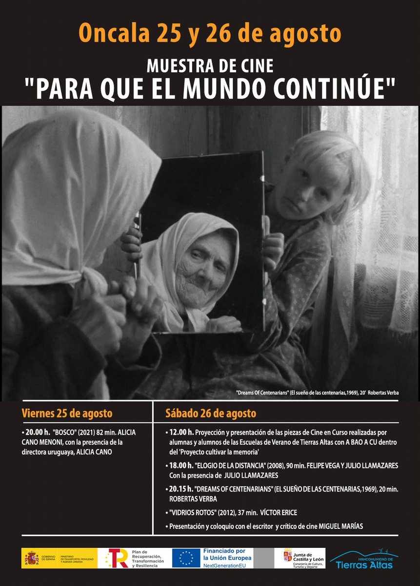 Muestra de Cine "Para que el mundo continúe" en #Oncala los días 25 y 26 de agosto. 

Una buena propuesta cultural en uno de esos pueblos que hay que visitar.