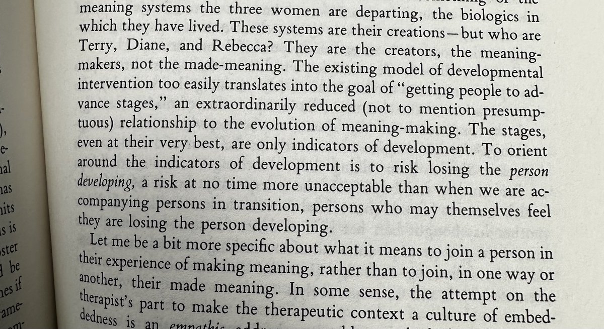 spe_'s tweet photo. > The stages, even at their very best, are only indicators of development. To orient around the indicators of development is to risk losing the *person developing*, a risk at no time more unacceptable than when we are accompanying persons in transition, persons who may themselves feel they are losing the person developing.