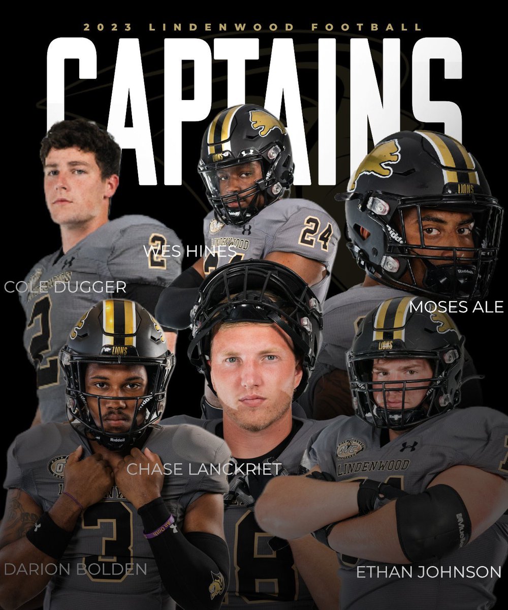 Lindenwood Football (@lindenwoodfb) on Twitter photo Announcing our Captains for the 2023 season!! 
Cole Dugger
Wes Hines
Moses Ale
Darion Bolden
Chase Lanckriet 
Ethan Johnson
#CTC | #LoyalToTheLou Announcing our Captains for the 2023 season!! 
Cole Dugger
Wes Hines
Moses Ale
Darion Bolden
Chase Lanckriet 
Ethan Johnson
#CTC | #LoyalToTheLou