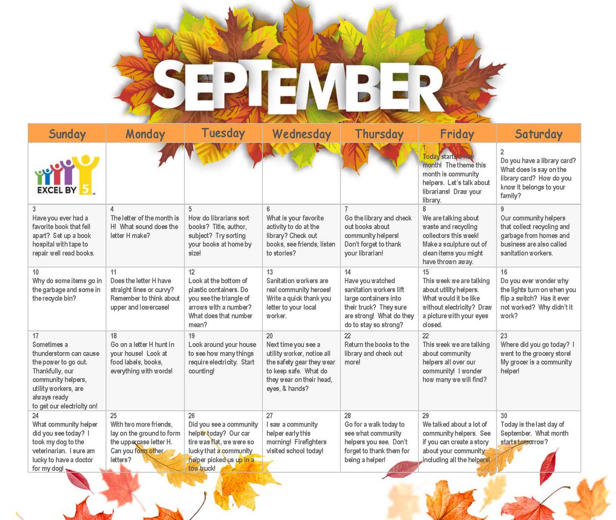 ExcelBy5_Inc's tweet photo. FIVE Ways to Become a GREAT Leader in Education: Know your stuff, Create something new, Structure your role, Keep the energy going, and Share the EB5 September School Readiness Calendar! #EB5MS https://t.co/OIfxTVh6Yc