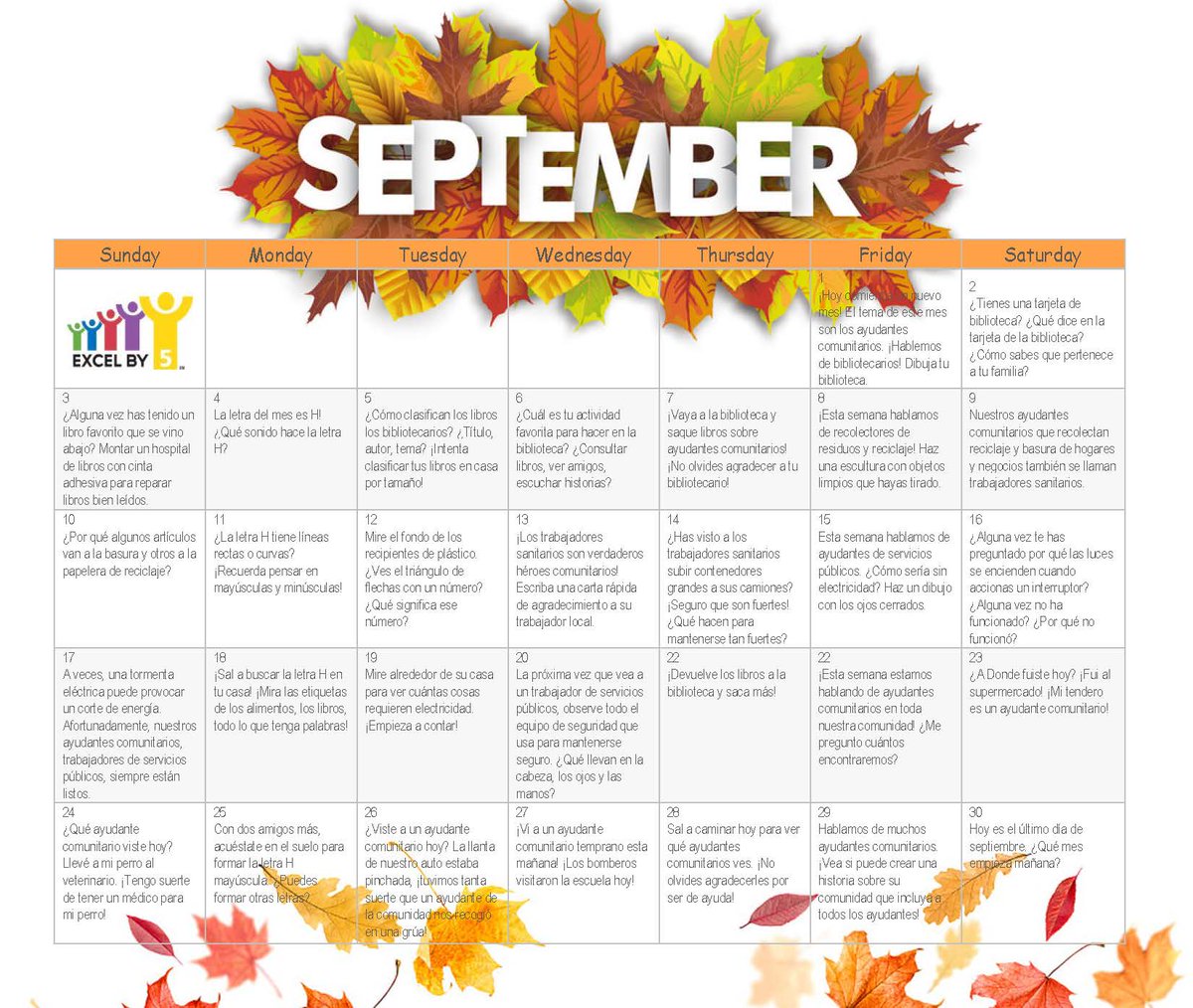 ExcelBy5_Inc's tweet photo. FIVE Ways to Become a GREAT Leader in Education: Know your stuff, Create something new, Structure your role, Keep the energy going, and Share the EB5 September School Readiness Calendar! #EB5MS https://t.co/OIfxTVh6Yc