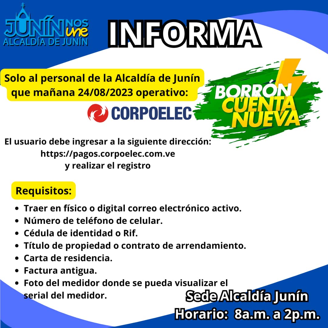 juninnosune's tweet photo. Comunicado de CORPOELEC solo para personal de la alcaldía  de Junín. https://t.co/kXLg2Kxo2x