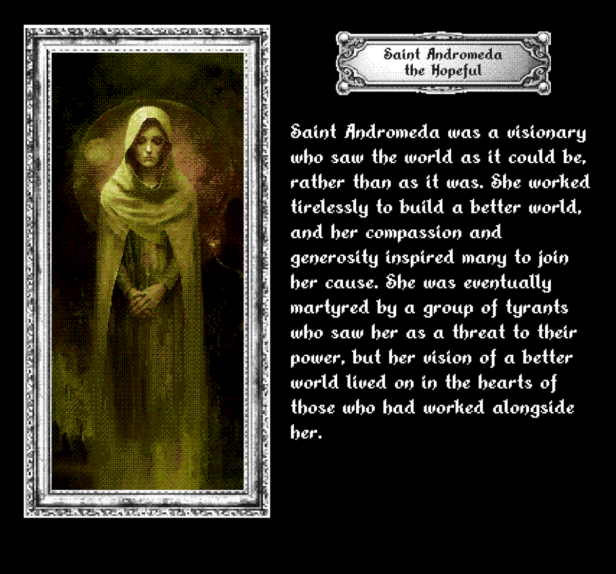 𝕮𝖗𝖞𝖕𝖙𝖔 𝕽𝖊𝖑𝖎𝖈𝖘: 𝕽𝖊𝖑𝖎𝖖𝖚𝖎𝖆𝖘 𝖊𝖝 𝕸𝖆𝖈𝖍𝖎𝖓𝖆
✨Saint Andromeda the Hopeful✨
Learn more about the saints and relics in the upcoming collection on <a href="/AsyncArt/">Async Art</a>
joshuabellas.myportfolio.com/olnf-ai-relics #nft #cryptoart #generativeart