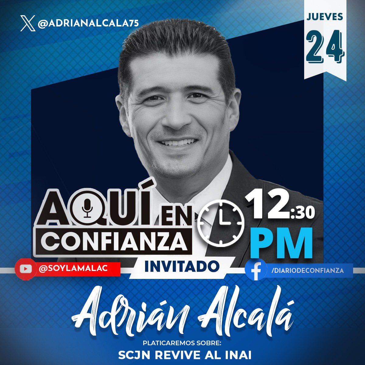 LaMalaC's tweet photo. ¡Se logró! La @SCJN dio luz verde al @INAImexico para poder sesionar 🔥✅

Nos vemos mañana #AquiEnConfianza con el Comisionado @AdrianAlcala75 para platicar sobre lo que se viene para el instituto.

🔵 12:30 horas por @DDConfianza https://t.co/m2fpQmqRhx
