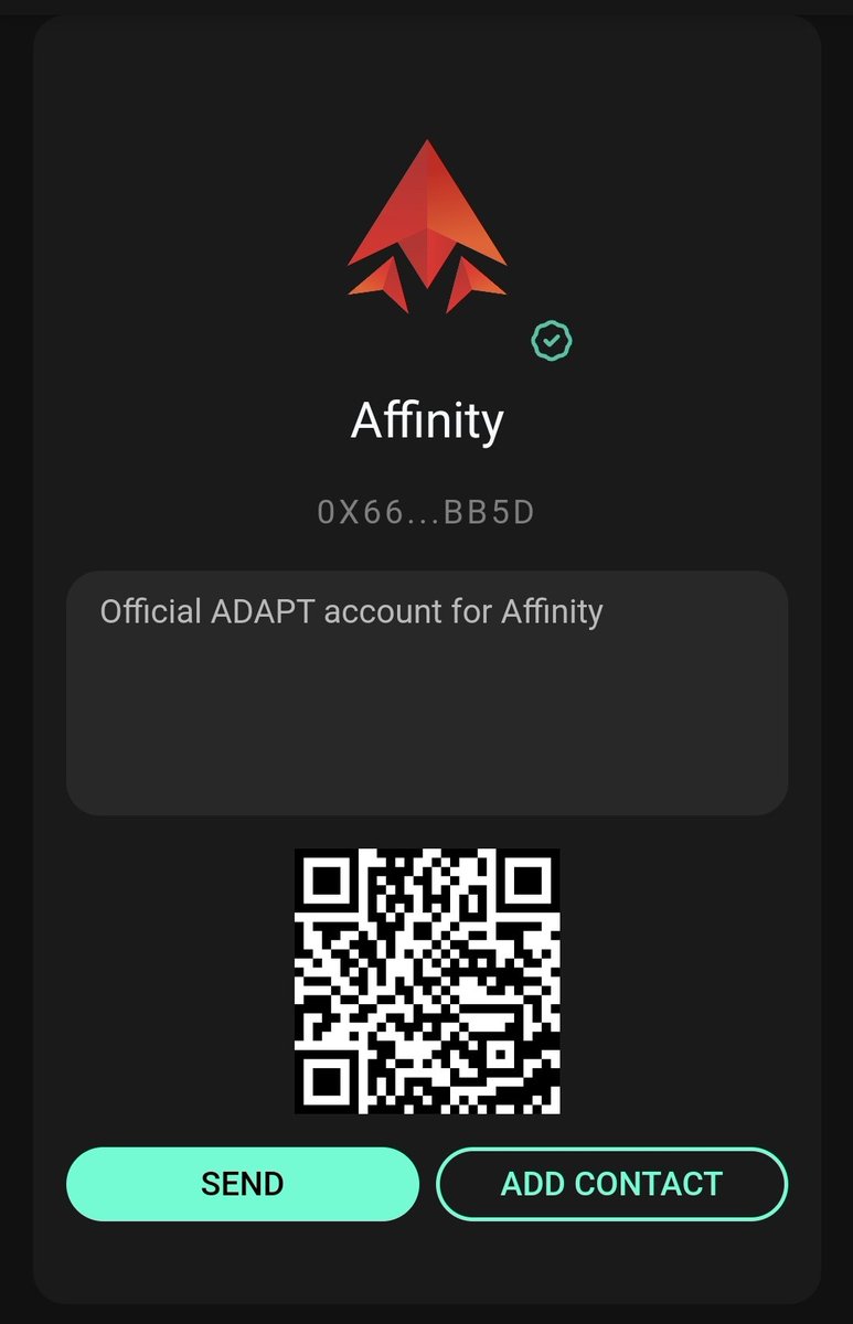 With #ADAPT you have a direct pay link you can send to anyone for fast easy payments or donations in #ETH #BNB #BUSD #USDT #USDC #AFNTY and many others!
Sign up today!!
Example -> Adapt.exchange/profile/affini…