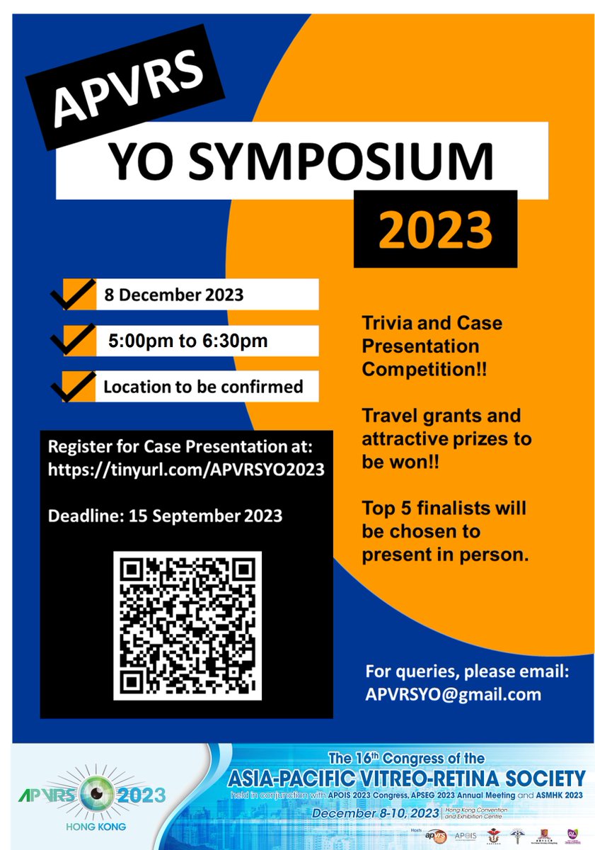 Present your case at the upcoming YO Symposium to win travel grants and attractive prizes! Two weeks left for registration and submission of abstracts. The top 5 finalists will be chosen to present in person.

Register now at tinyurl.com/APVRSYO2023!