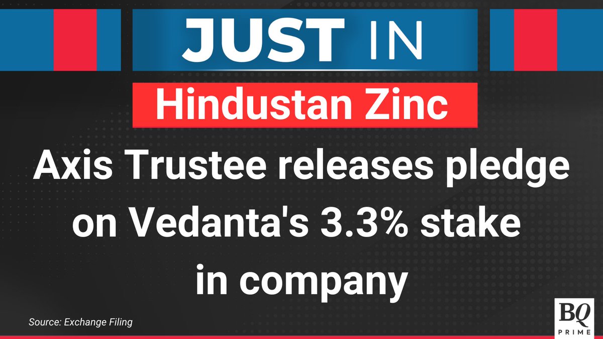 NDTVProfitIndia's tweet photo. #AxisTrustee releases 3.3% stake in #HindustanZinc pledged by #Vedanta.
For the latest news and updates, visit: https://t.co/gXeGqKQ77P https://t.co/nIQugERNDn