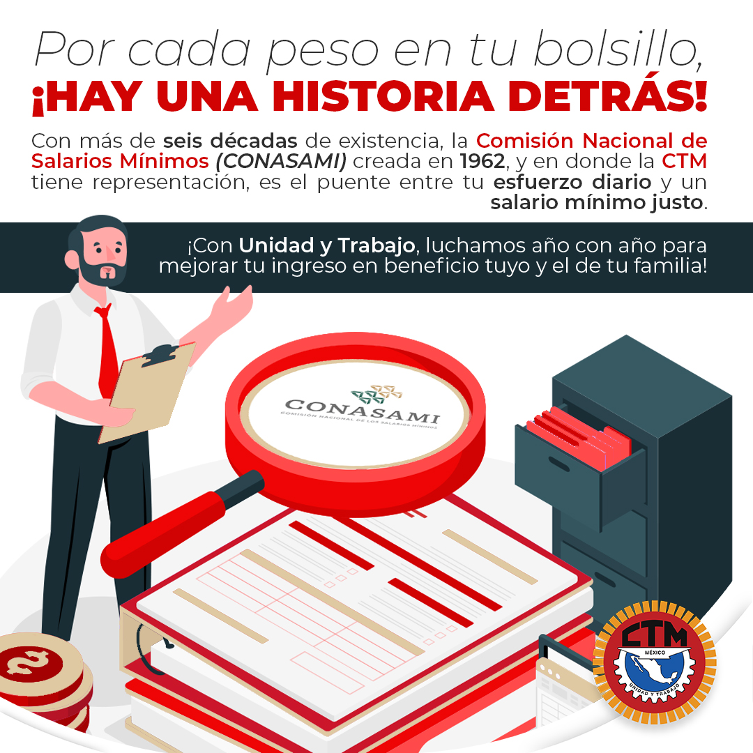 CTM_MX's tweet photo. 💰Tras cada peso que ganas, hay esfuerzo, historia y una representación obrera que vela por ti. ¡La @CTM_MX en la @Conasami trabaja para que tu salario refleje tu dedicación!

Descubre más en nuestra postal. 👇 https://t.co/7IQZsyhcW1
