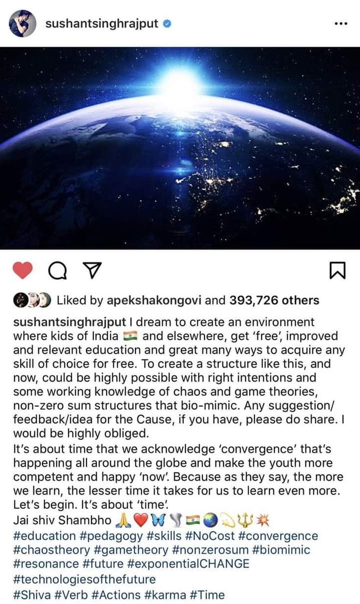 SSRSpeaks's tweet photo. #SushantSinghRajput was working on that exponential change which not even most eminents scientists n people from Tech world thought of n that was to bring high class education all free to the Youth for a Paradigm Shift Change❗
#FreeEducation
#Exponentialtech
#Biomimic https://t.co/ikASNZ08vo