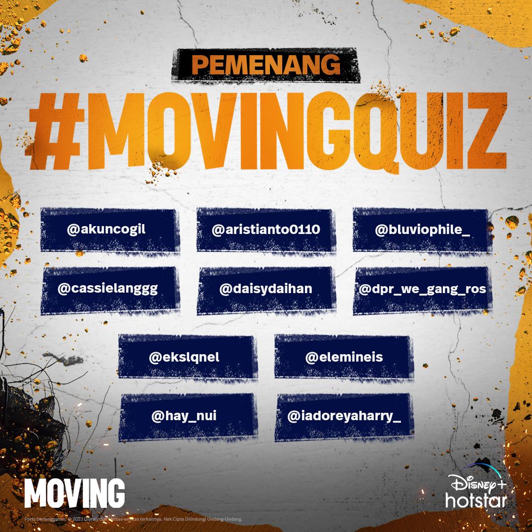 DisneyPlusID's tweet photo. Selamat untuk kalian yang berhasil menjawab #MovingQuiz. Kalian berhak mendapatkan hadiah spesial dari Disney+ Hotstar. Tunggu DM dari akun @DisneyPlusID untuk konfirmasi pemenang.
Streaming serial original #Moving sekarang, eksklusif di #DisneyPlusHotstarID. https://t.co/i7fYE8M79v