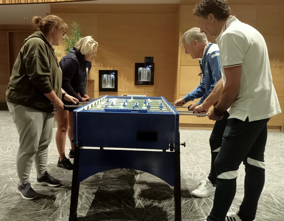 thewfauk's tweet photo. We’re here at SGP. Raring to go tomorrow. Registration, flags paraded, Italy v England table football, fun, food and friendship tonight before the fun starts tomorrow. @kpGroup_ @PatrickTeamUK @MitreSports @Pharmacy2U https://t.co/fE0G5gh4jH