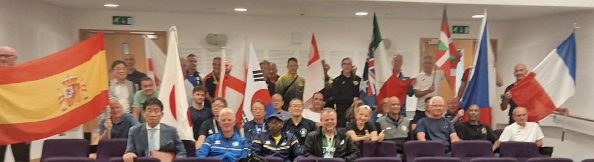 thewfauk's tweet photo. We’re here at SGP. Raring to go tomorrow. Registration, flags paraded, Italy v England table football, fun, food and friendship tonight before the fun starts tomorrow. @kpGroup_ @PatrickTeamUK @MitreSports @Pharmacy2U https://t.co/fE0G5gh4jH
