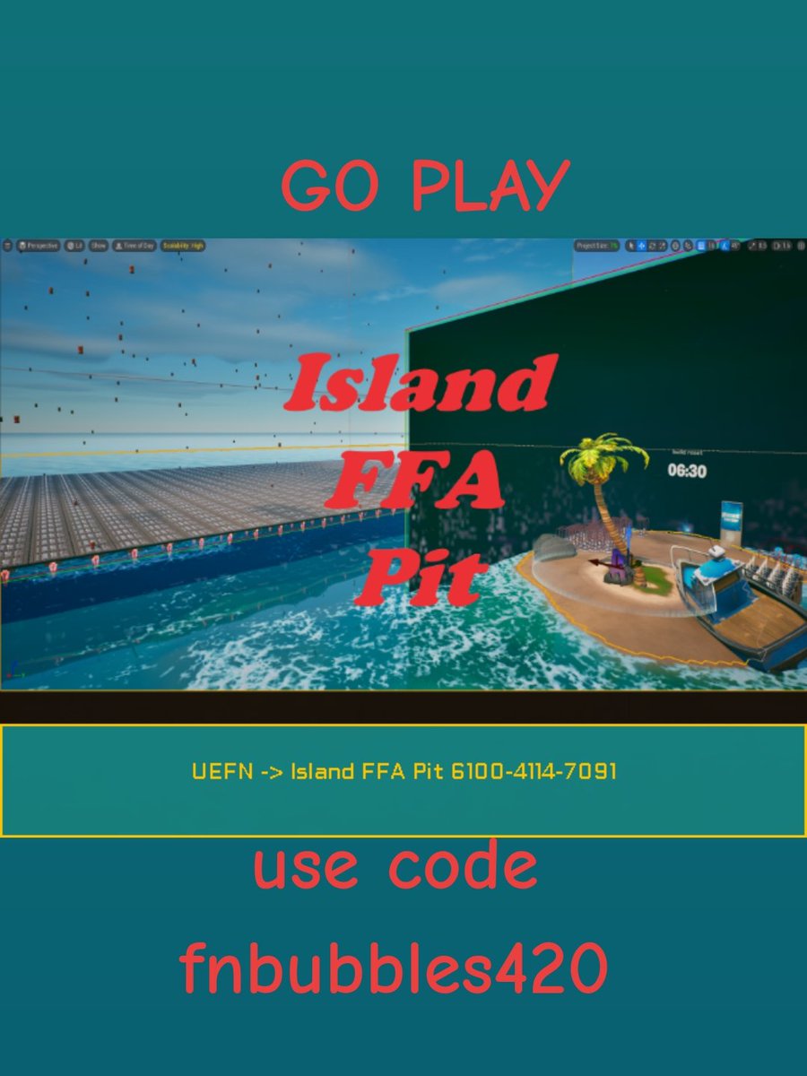 FNBubbles420ORG's tweet photo. #fortnite #uefn #island #gamescom2023 #ffa #pitmap #EpicPartner @FNCreate #gainxp #play #fun @FortniteGame @Redragonusa https://t.co/WbkS2ZFYBf