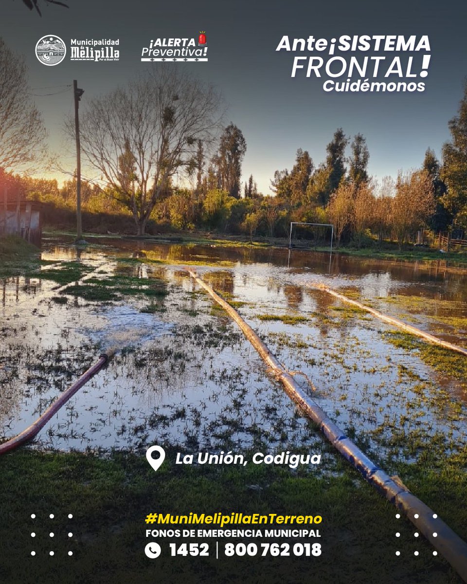 🔴[LA UNIÓN, CODIGUA] Dentro de los sectores rurales, CODIGUA #Melipilla resultó ser unos de los más afectados. Junto a nuestro equipo de emergencia estuvimos apoyando a las vecinas y vecinos en la extracción de agua en el sector de La Unión 🚧⛑️☔ #MuniMelipillaEnTerreno