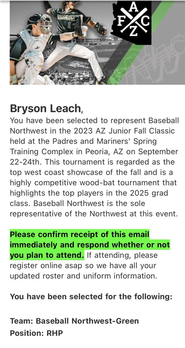 Bryson Leach (@brysonleach20) on Twitter photo Thank you <a href="/BaseballNW/">Baseball Northwest</a> for the invite! Looking forward to representing the northwest in AZ! Thank you <a href="/BaseballNW/">Baseball Northwest</a> for the invite! Looking forward to representing the northwest in AZ!