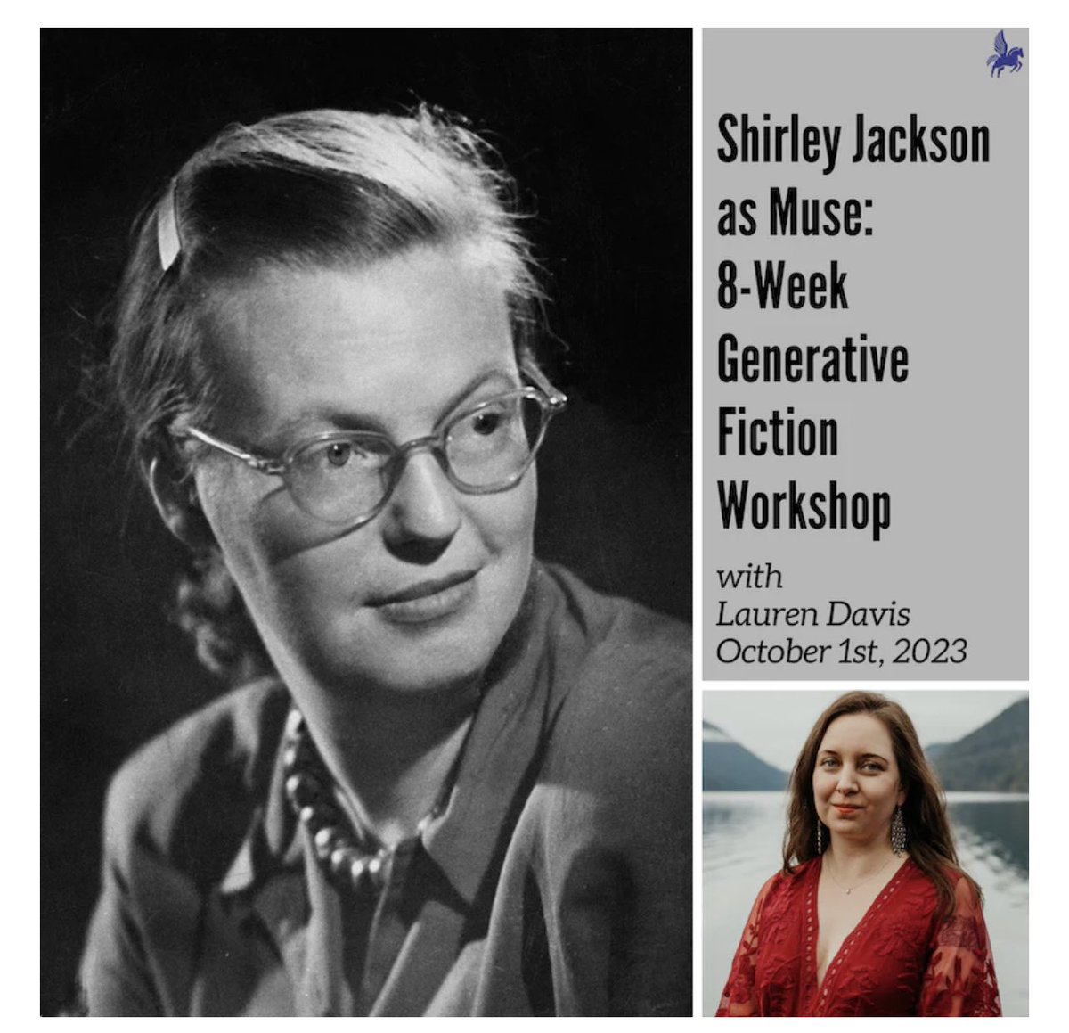 WritingWorkshps's tweet photo. ⚡️NEW⚡️
#ShirleyJackson as Muse:
An 8-Week Generative #FictionWorkshop with @WriterLDavis starts Sunday, October 1st!
Space is limited. Learn more & sign up here: https://t.co/ljBeS3CAT4 https://t.co/2dvglOX3zx