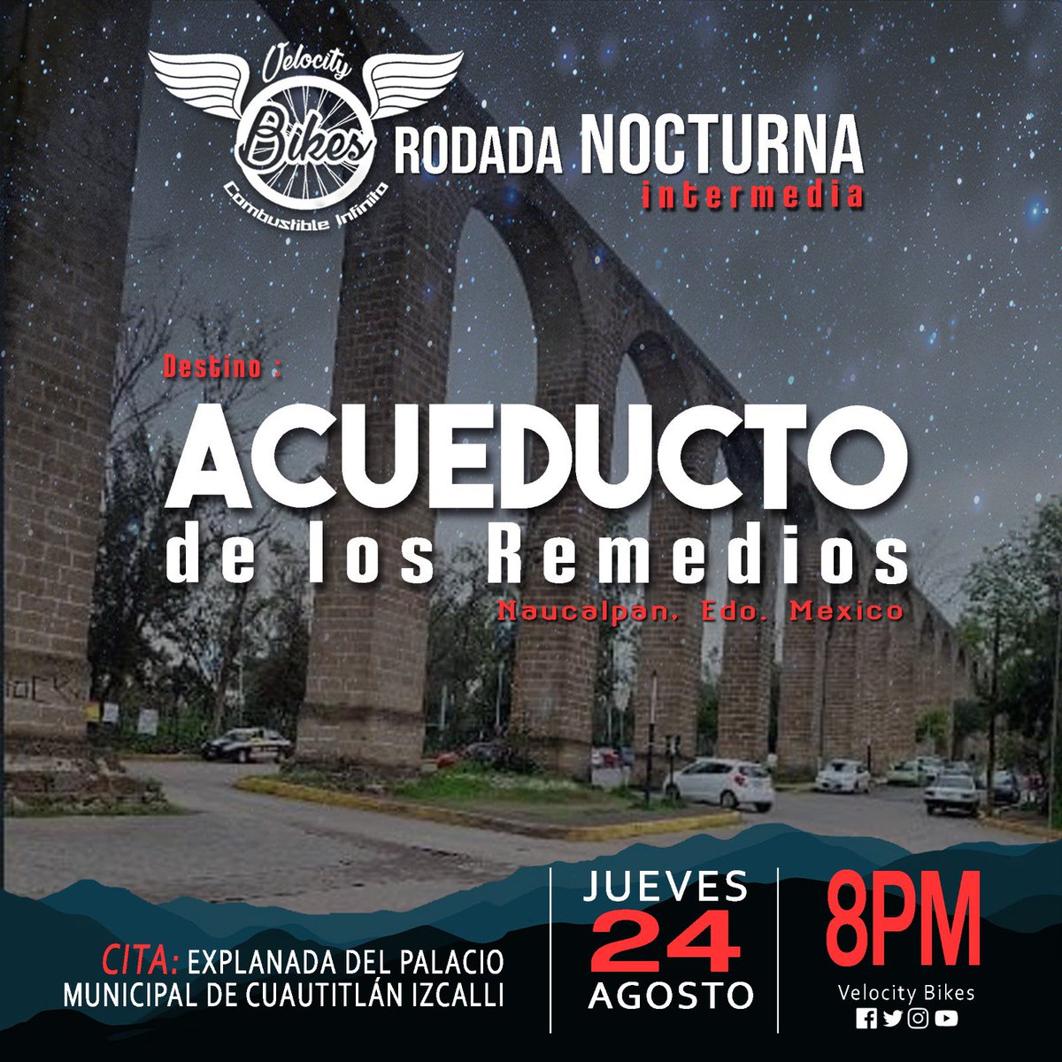 VelocityBikes_'s tweet photo. Destino: ACUEDUCTO de los Remedios…
Jueves 24 Agosto / 8PM
#TodosSomosVelocityBikes https://t.co/Z0nlwxtJyK